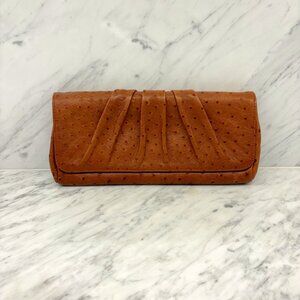 Ostrich Effect Clutch Bag in Brown by Lauren Merkin